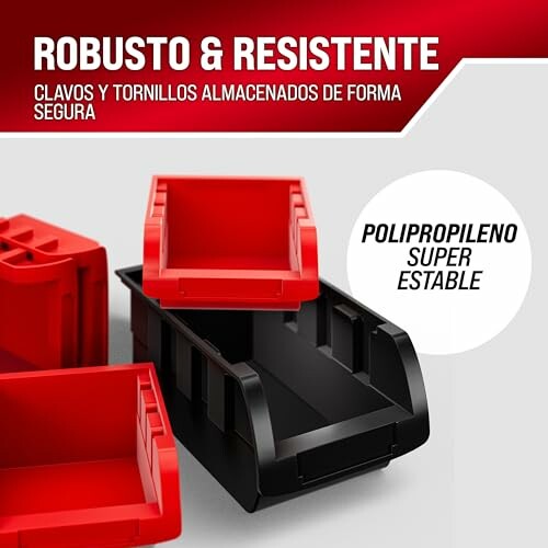 Cajas de almacenamiento robustas y resistentes para clavos y tornillos.