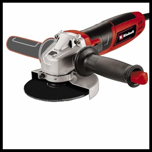 Amoladora angular eléctrica con mango rojo y negro.