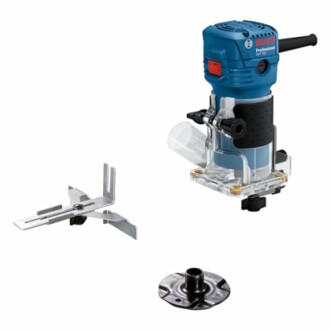 Herramienta enrutadora Bosch con accesorios.