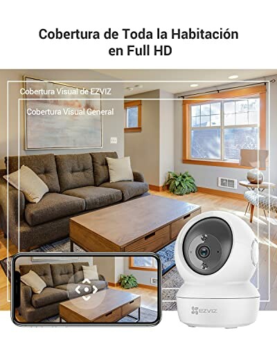 Cámara de seguridad EZVIZ en una sala de estar.