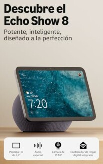 Dispositivo Echo Show 8 con pantalla HD y cámara de 13 MP.