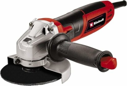 Amoladora angular Einhell con mango negro y rojo.
