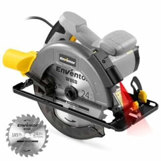 Sierra circular Envontor con disco de corte y láser.