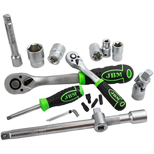 Juego de llaves y trinquetes JBM con herramientas de mecánica.