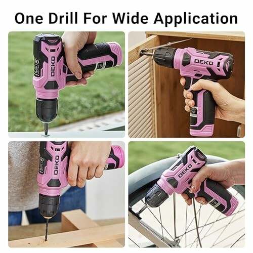Taladro inalámbrico rosa utilizado para múltiples aplicaciones.