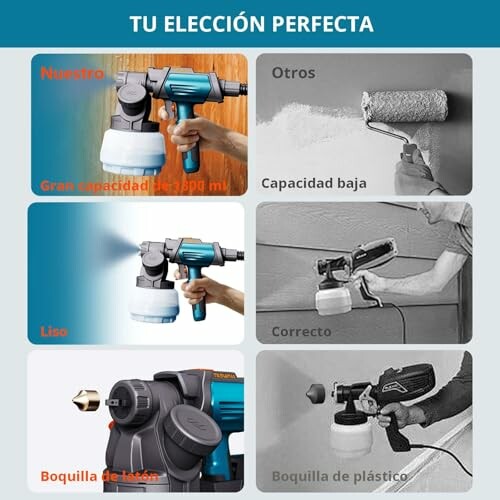 Comparación de un rociador de pintura con un rodillo.