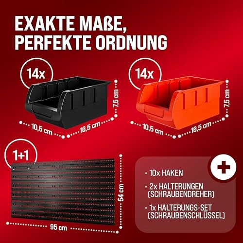 Conjunto de cajas de almacenamiento y panel de pared con ganchos y soportes.