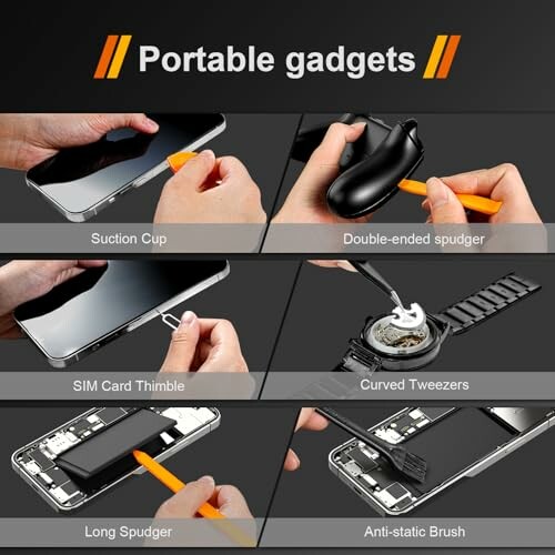 Kit de herramientas portátiles para reparación de gadgets.
