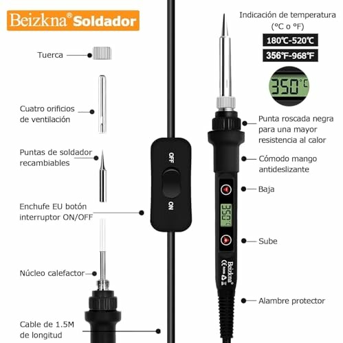 Diagrama del soldador con piezas etiquetadas.