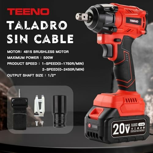 Taladro sin cable TEENO rojo con accesorios