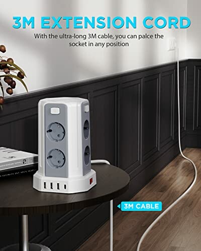 Cable de extensión de torre con enchufes y puertos USB